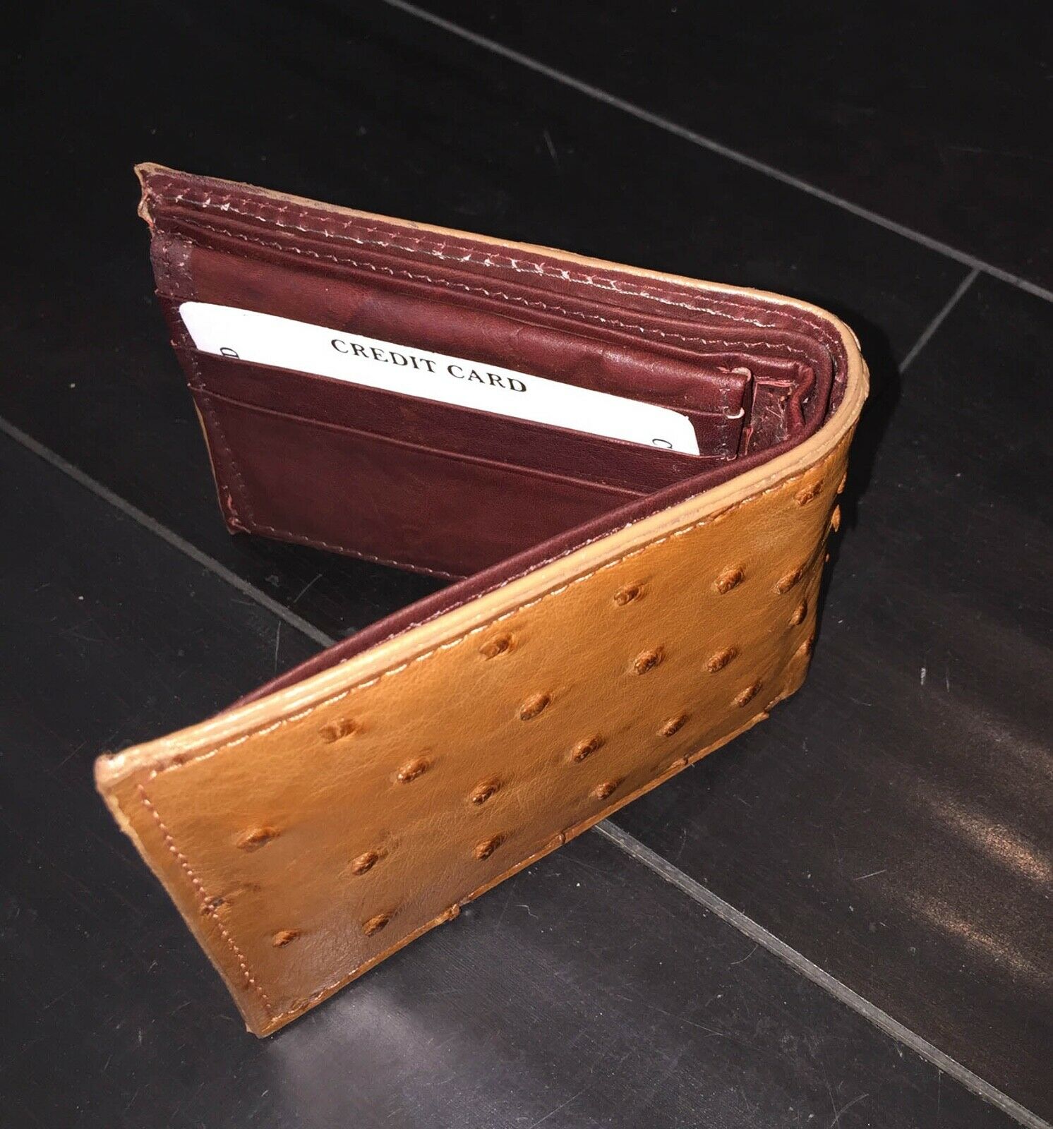 Sold at Auction: SAFARI GENUINE OSTRICH BROWN LEATHER WALLET