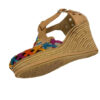 Women Genuine Leather Espadrille Wedges Mexican Sandals with Flower Embroidery.