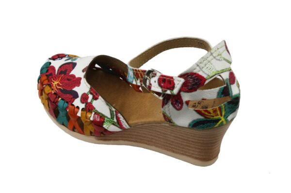 A Women Genuine Leather Espadrille Wedges Mexican Sandals with White Flower Paint wedge sandal.