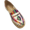 A Ladies Genuine Authentic Mexican Leather Closed Toe Sandal Multi colors with a colorful woven pattern.