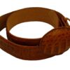 A Genuine Crocodile Skin Leather Exotic Western Cowboy Belt with Removable Buckle on a white background.