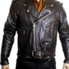 Men's Genuine Leather Brown Color Half Belted Classic Motorcycle Biker Jacket