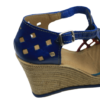 A Women Genuine Leather Espadrille Wedges Mexican Blue Color Sandals CR1116 with an open toe.