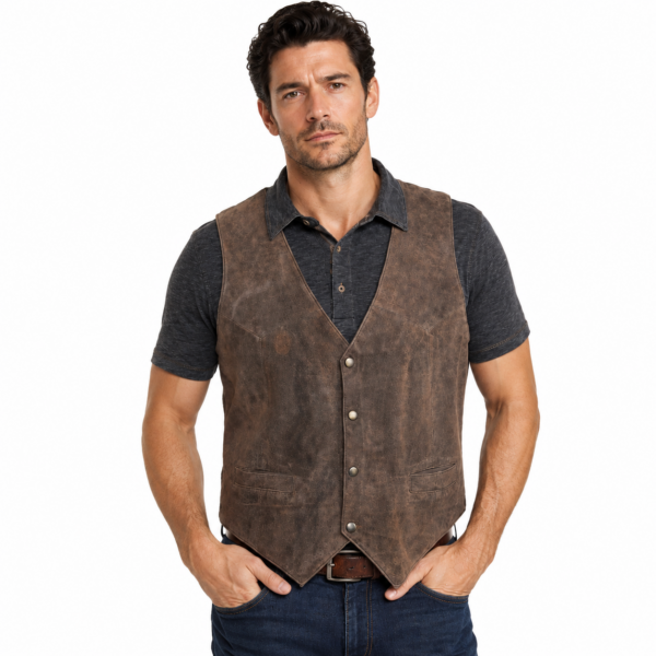 men's Genuine Leather Vest Brown- Western style