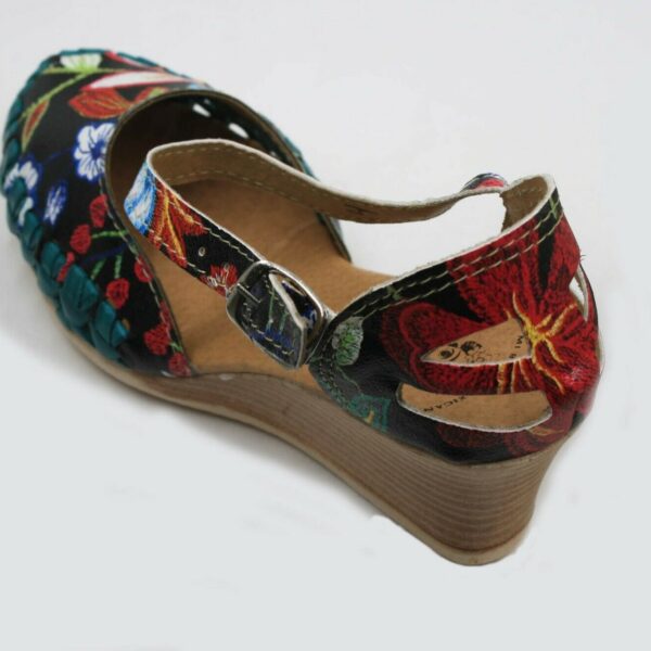 Genuine Leather Espadrille Wedges Mexican Sandals with Flower Paint