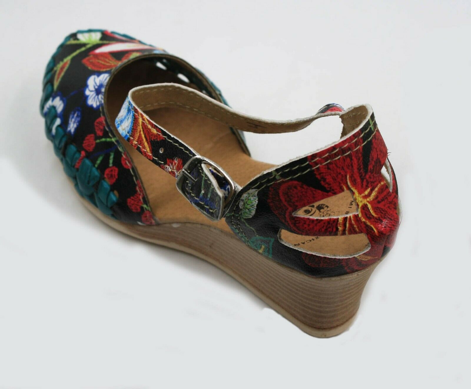 Genuine Leather Espadrille Wedges Mexican Sandals with Flower Paint