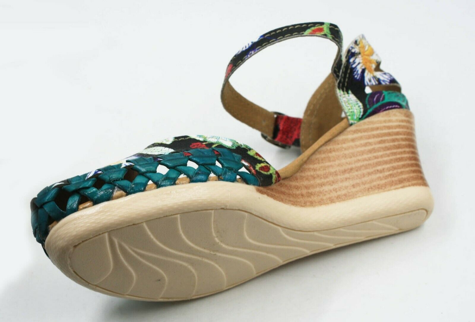 Women Genuine Leather Espadrille Wedges Mexican Sandals with Flower Paint