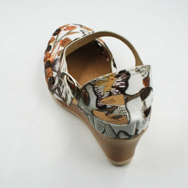 Women Genuine Leather Espadrille Wedges Mexican Sandals with Brown Flower Paint