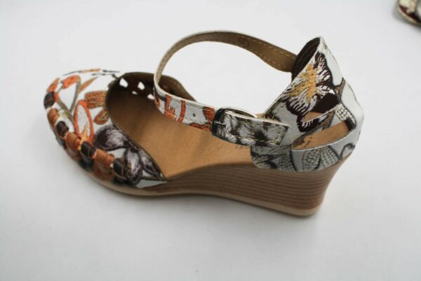 Women Genuine Leather Espadrille Wedges Mexican Sandals with Brown Flower Paint