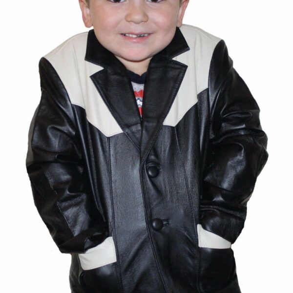 Boys Genuine Leather Jacket Outerwear Buttons Blazers