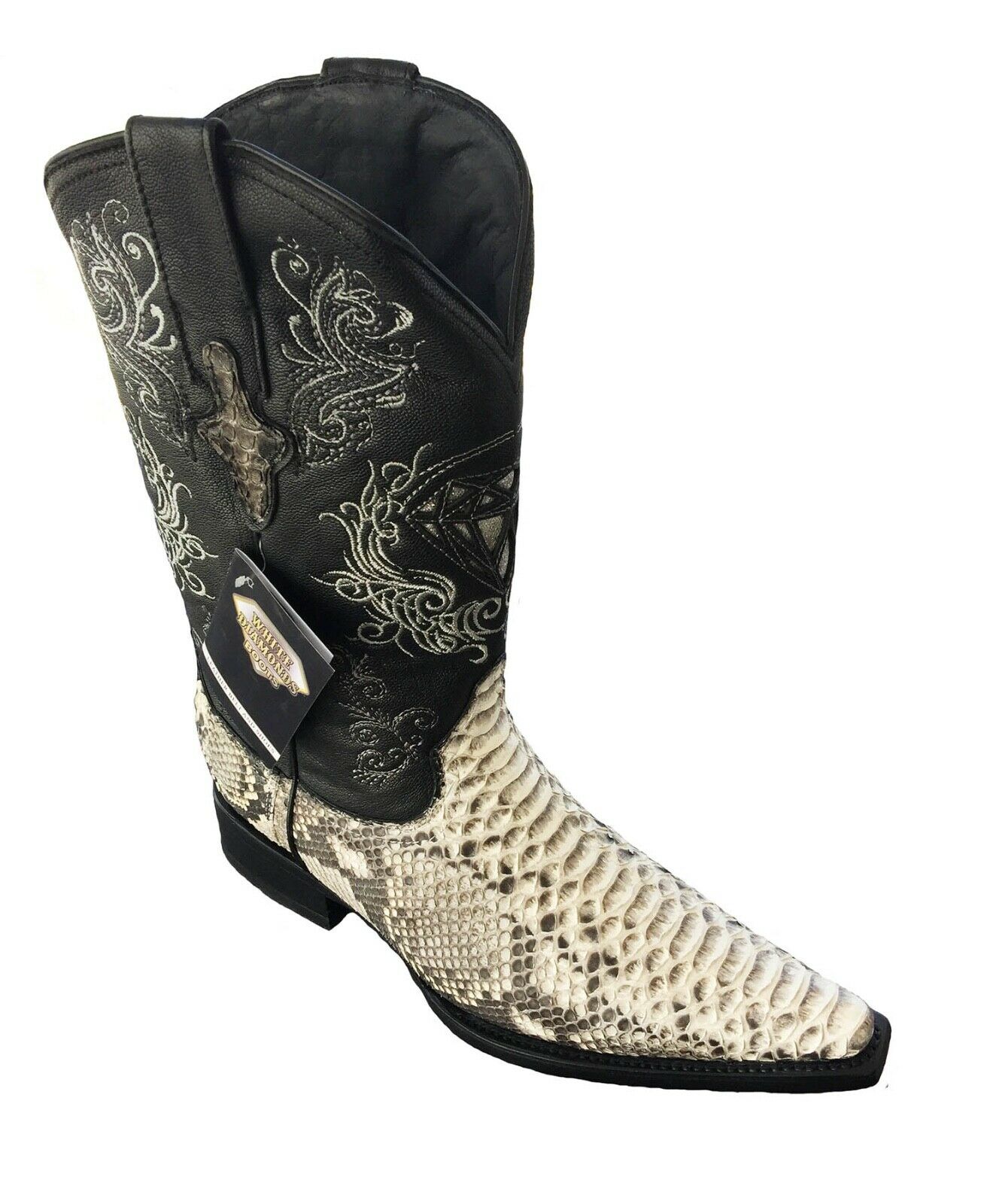 Genuine Python Leather, Exotic Snake Skin, Black Leather,Black and Gold  Leather