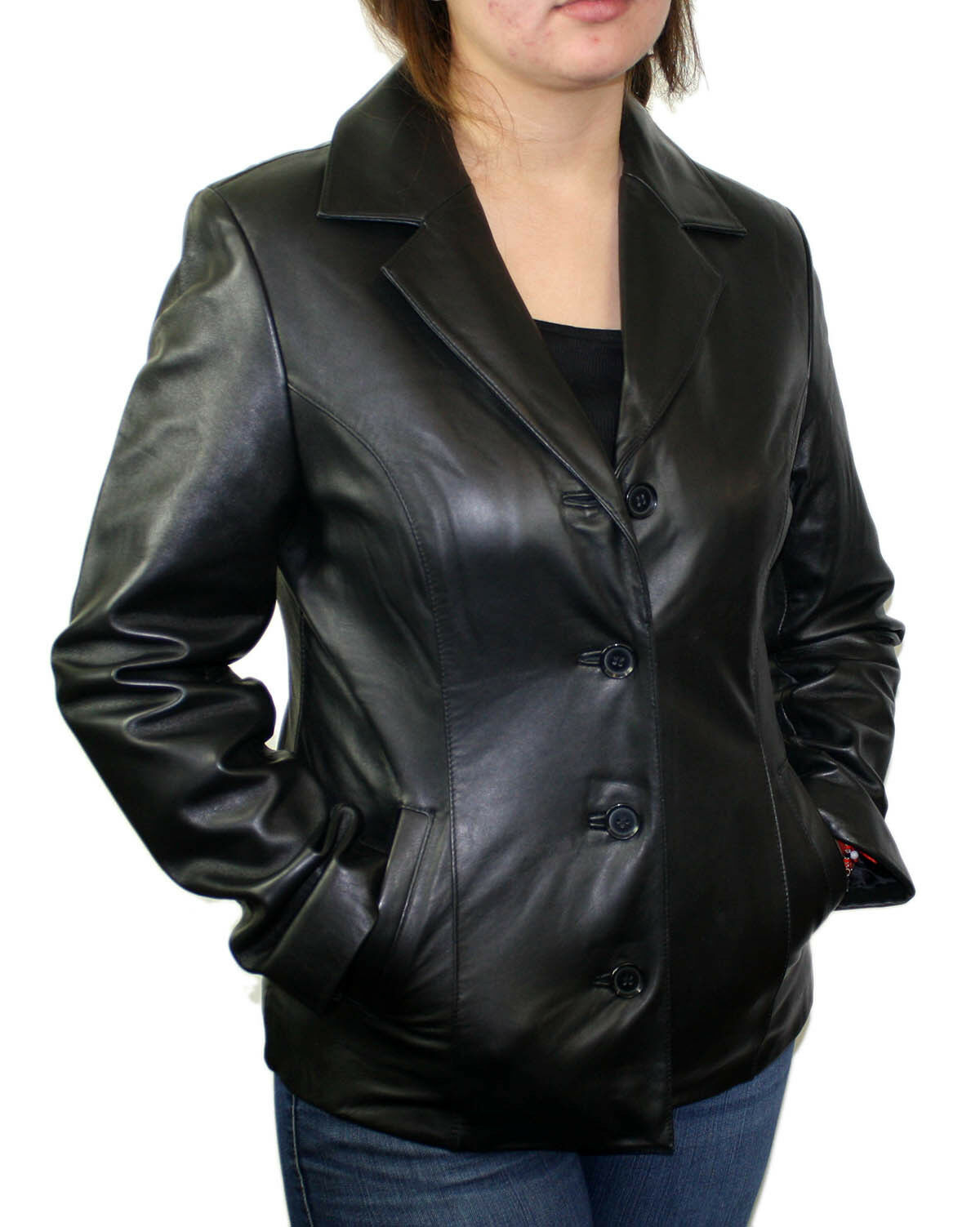 Ladies Lamb Leather Coat with 4 Button Closure Nice Fitted