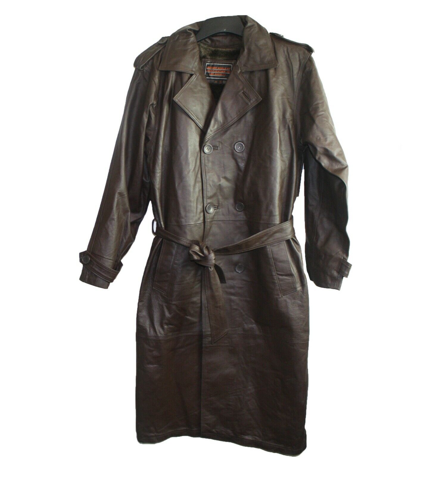 Men Leather Trench Coat Genuine Brown Full Length Zip out Lined Buttons ...