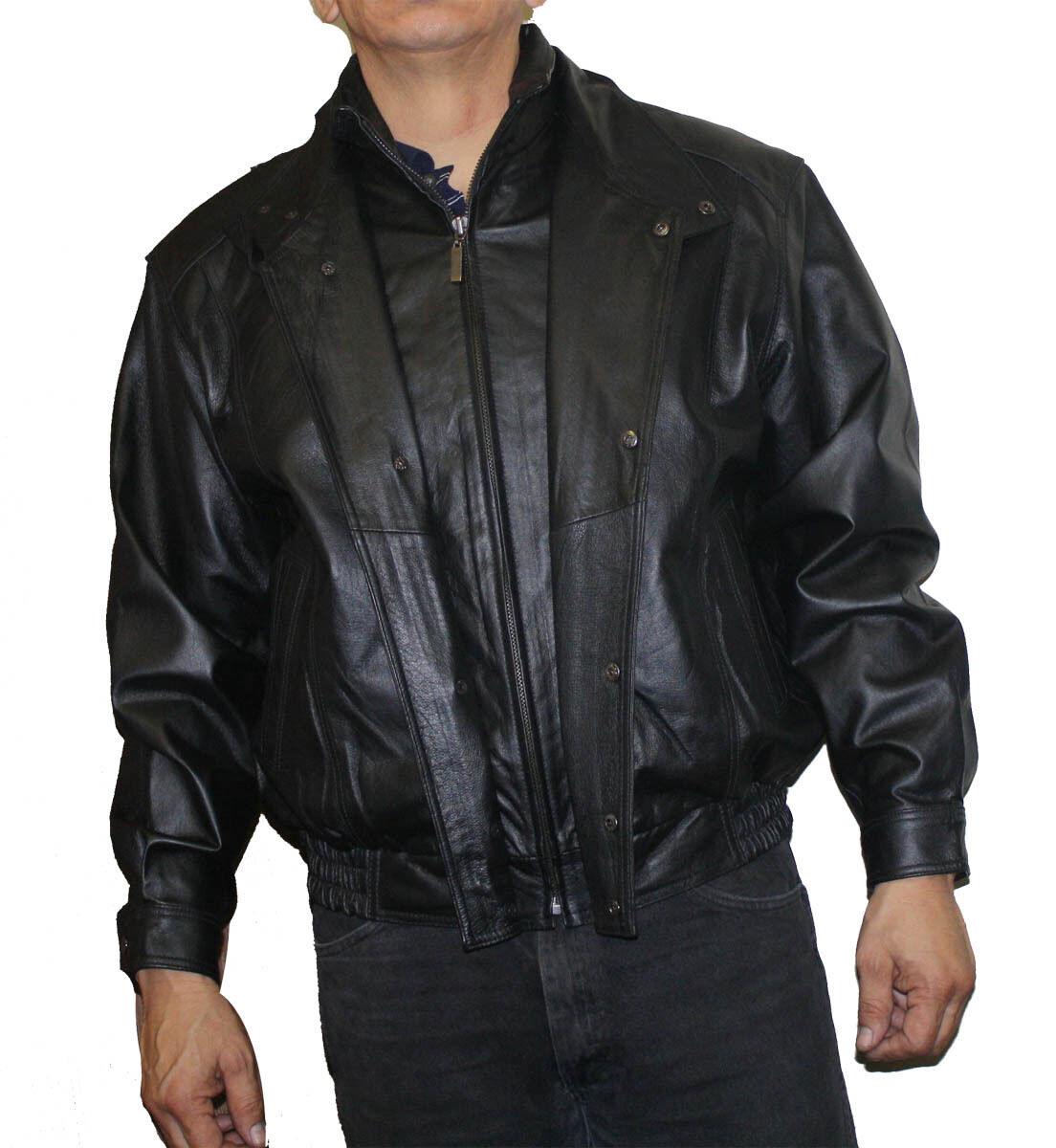 Men's Leather Jacket Double Breast Bomber Jacket