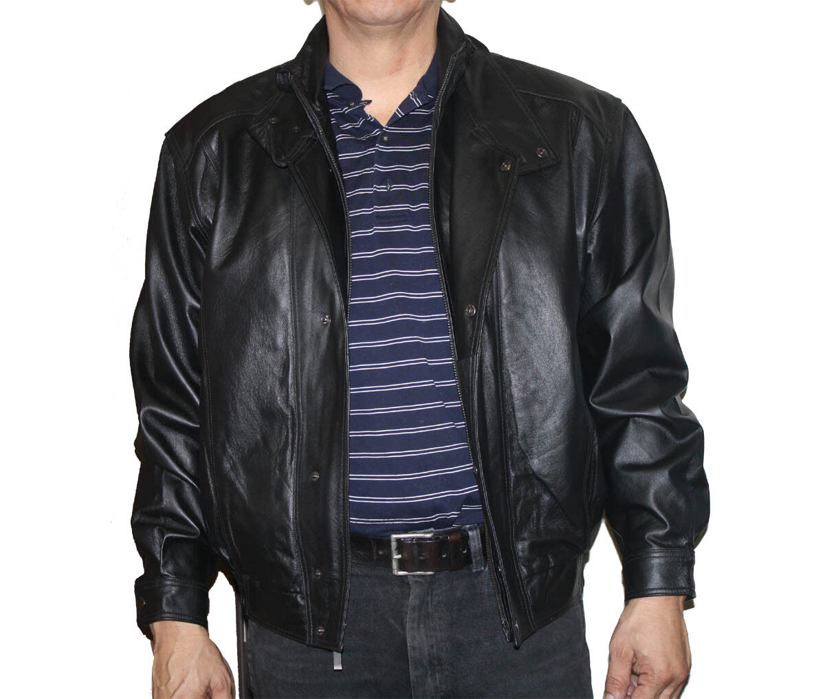 Men's Leather Jacket Double Breast Bomber Jacket