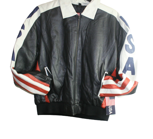 Men USA Flag Jacket genuine soft leather short Zipper closure Quality