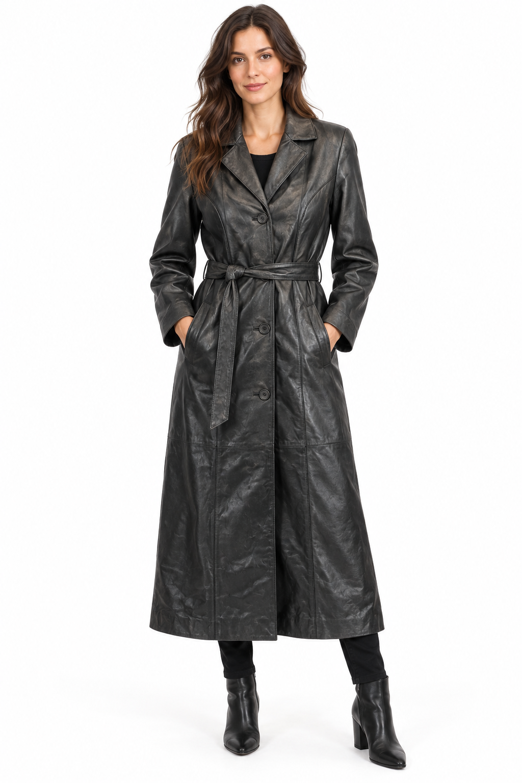 Ladies Long Trench Coat Genuine Soft Leather - Image 2