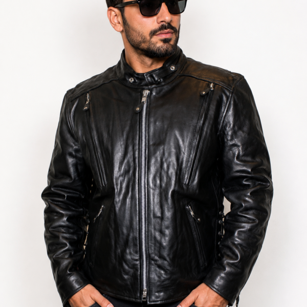Men's Genuine Leather Jacket Black – Premium Leather Coat on Male Model