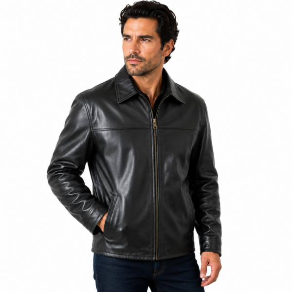 Men Zipper Closure Jacket Soft Lamb Leather Front Handcrafted