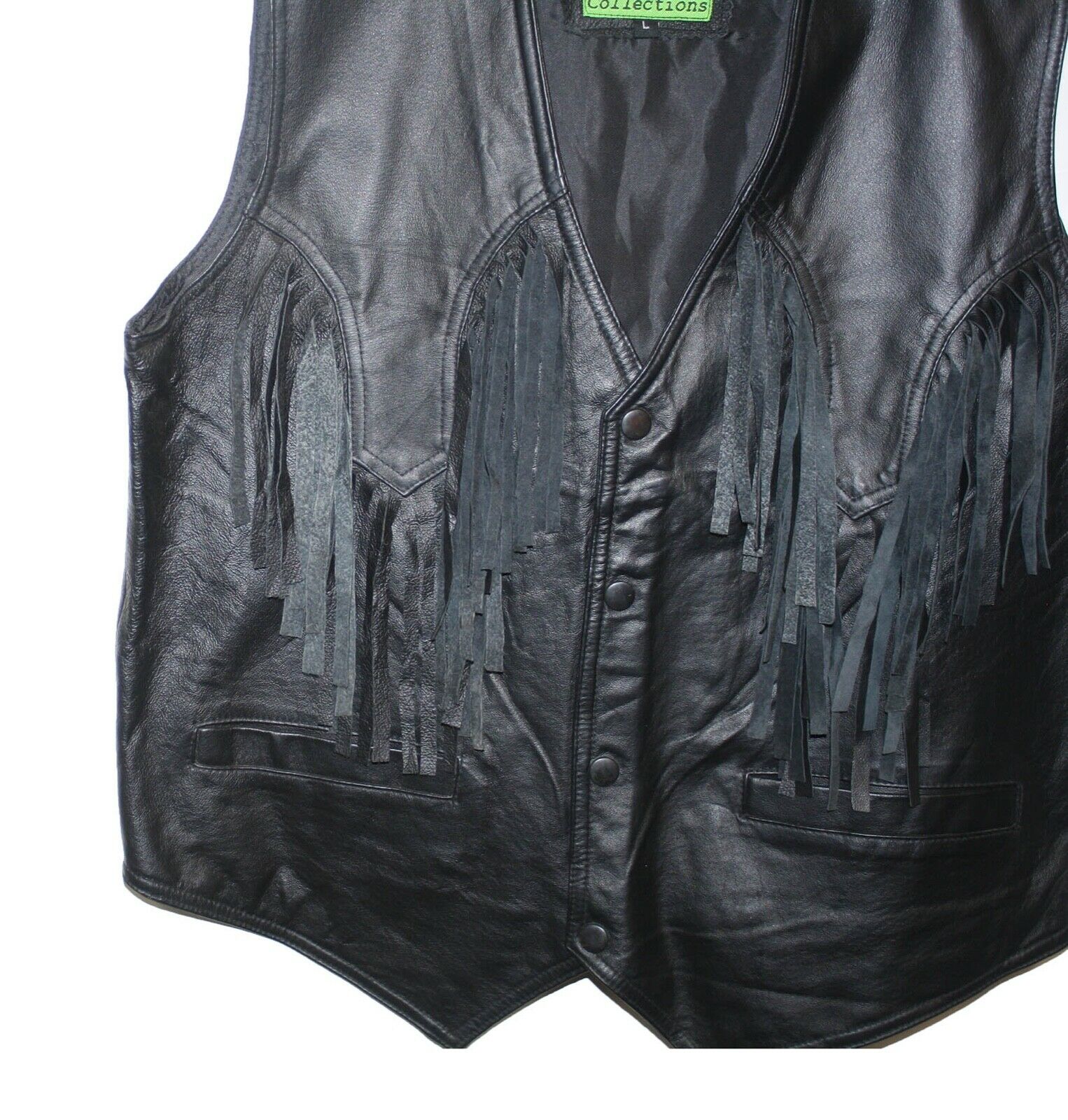 Men Black Vest Genuine Soft Leather Front and Back Fringes Vest Handmade
