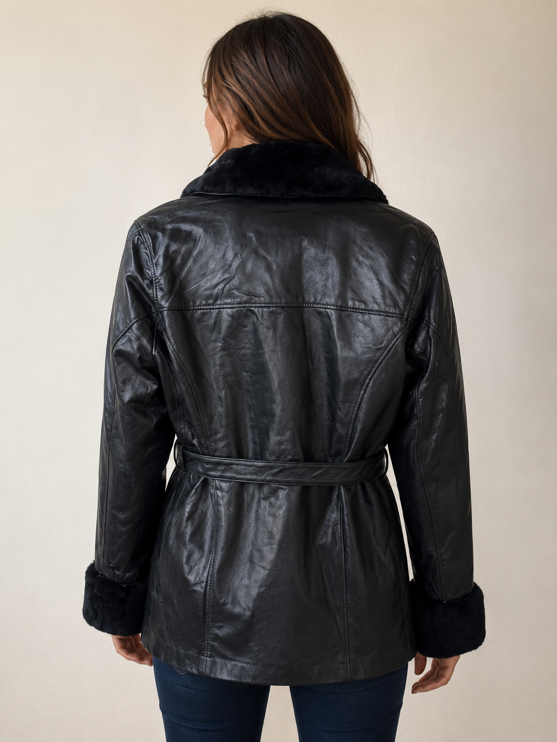 Women's Genuine Leather Jacket with Faux Fur Trim - Image 3