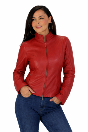 06898f44-6302-4be7-8e59-51f237f3dc6e.png Women's Genuine Red Leather Napa Zipper Front Closure Jacket Handcrafted