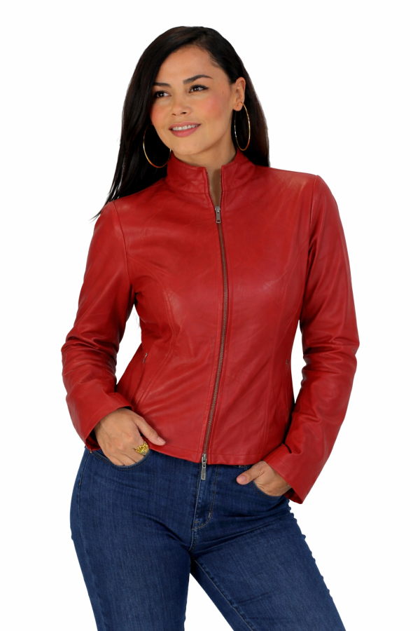 06898f44-6302-4be7-8e59-51f237f3dc6e.png Women's Genuine Red Leather Napa Zipper Front Closure Jacket Handcrafted