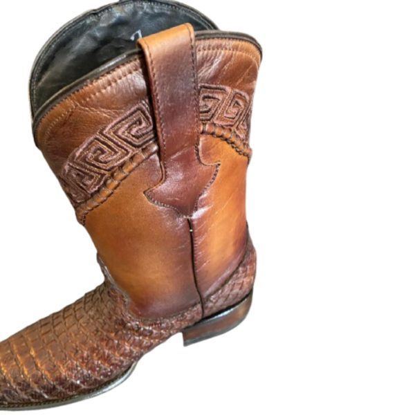 1A-2-1.jpg Men Hand-knitted Leather Boots Genuine Cowhide Cowboy Handcrafted
