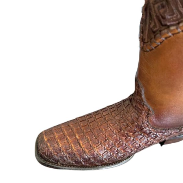 1A-3-1.jpg Men Hand-knitted Leather Boots Genuine Cowhide Cowboy Handcrafted