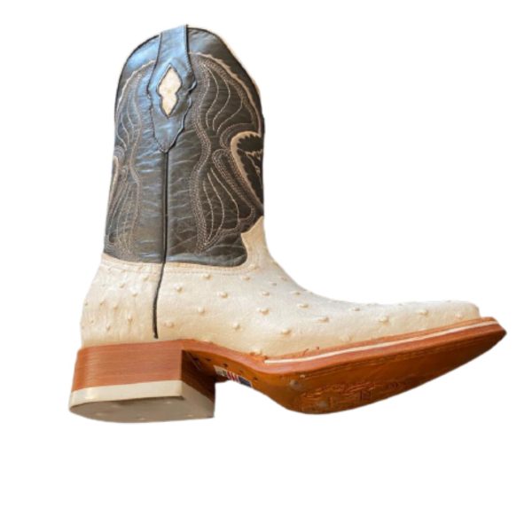 Men Rodeo Boots Genuine Cowhide Ostrich Print Rodeo Boots White Handcrafted