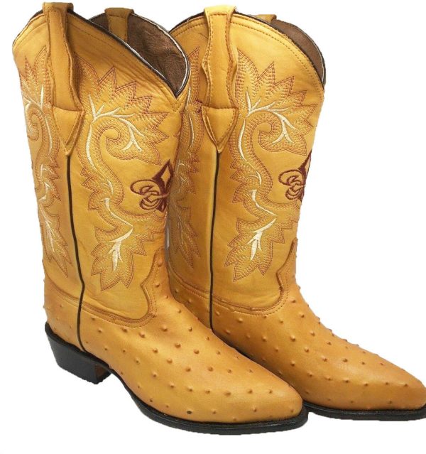 Men's Cowboy Boots Ostrich Print Leather Western Rodeo Botas Liga de Avestruz