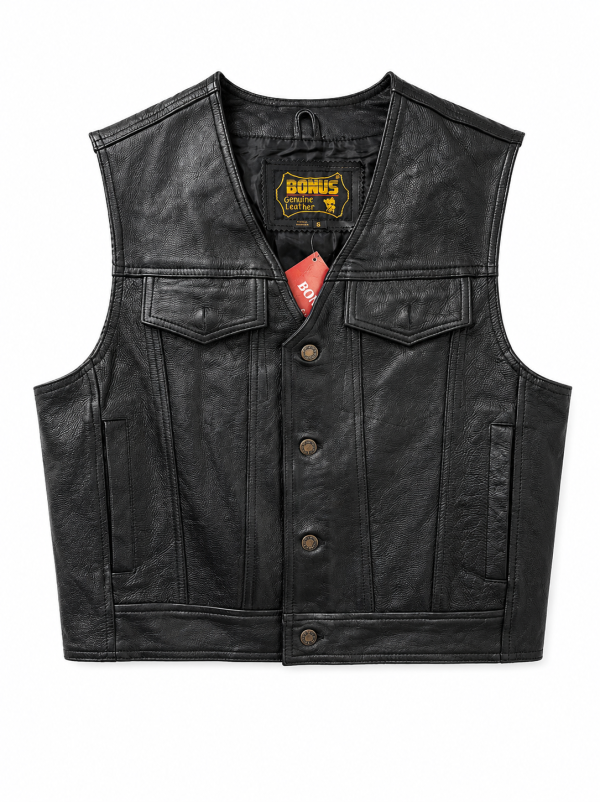 825-3.png Men's Genuine Leather Button Closure Vest Classic Motorcycle Western Vest