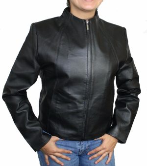 Cute Lightweight Black Zip-Up Genuine Napa Leather Two Pockets Jacket PN 319