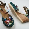 Genuine Leather Espadrille Wedges Mexican Sandals with Flower Paint