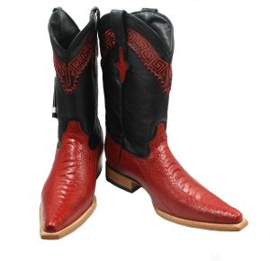 Men's White Diamond Ostrich Leg 3X Toe Red Boots Handcrafted