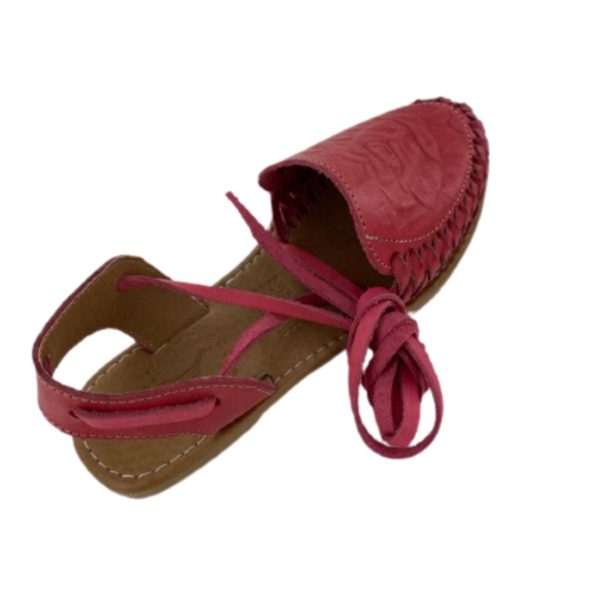 Pink-Sandal-3.jpg Women Mexican Sandal Soft Leather With Warp Up Straps