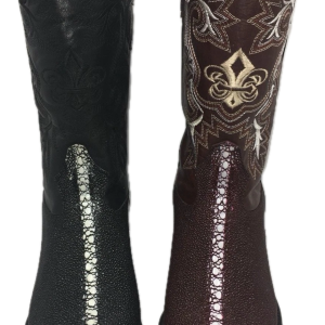 Men's Genuine Cowhide Stingray Print Western Cowboy J Toe Boots Handcraft