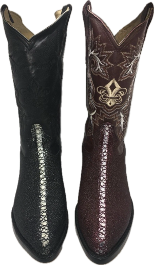 Men's Genuine Cowhide Stingray Print Western Cowboy J Toe Boots Handcraft