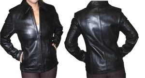 Women's Zipper Leather Jacket Lamb Skin, Style #673