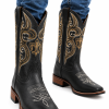 black-2.png Men's Genuine Leather Western Cowboy Boots Square Toe Embroidered Riding Boots