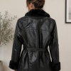 Women's Genuine Leather Jacket with Faux Fur Trim