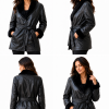 Women's Genuine Leather Jacket with Faux Fur Trim