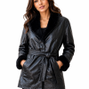 Women's Genuine Leather Jacket with Faux Fur Trim