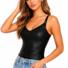 Women’s Genuine Lambskin Black Leather Halter Top — Fitted, Soft & Elegant