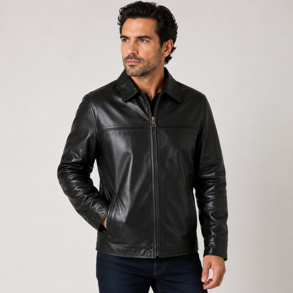 Men Zipper Closure Jacket Soft Lamb Leather Front Handcrafted