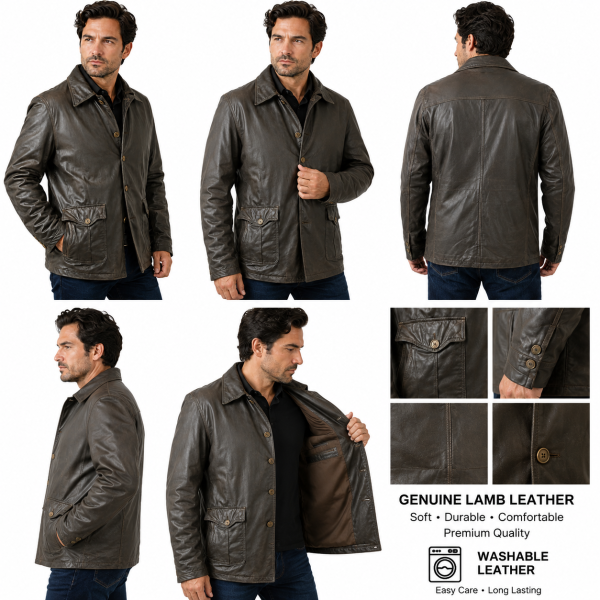 brown-2.png Men Long Coat Jacket Genuine Lamb Washable Leather Handcrafted