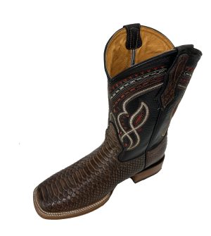 pytnbrn.jpg Men's Genuine Cowhide Python Print Leather Square Toe Boots Handcrafted