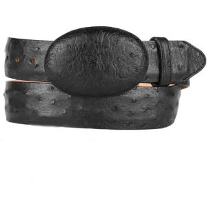 King Exotic Black Belt Full Quill Ostrich Belt Removable Buckle Black Handcrafted
