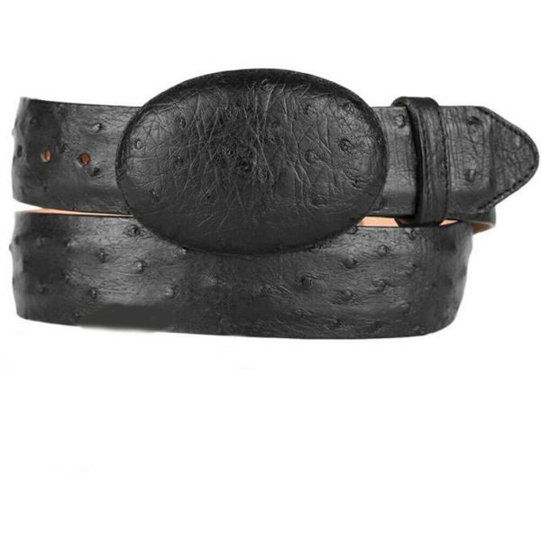 King Exotic Black Belt Full Quill Ostrich Belt Removable Buckle Black Handcrafted