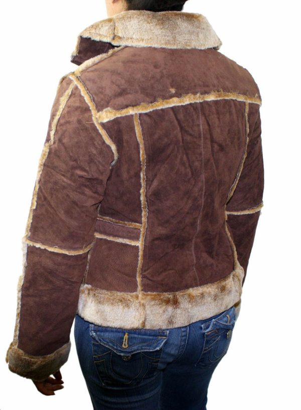 Ladies Suede Leather Jacket: Bonded Faux Fur Style 1221